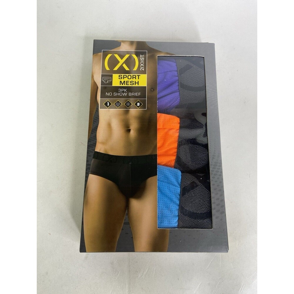 2XIST Sport Mesh 3 Pack No Show Briefs Underwear Multiolor Mens Size S